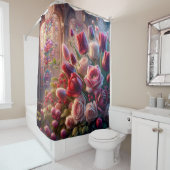 ステンドグラスの輝き：露のキスを受けたバラの花束 シャワーカーテン (インサイチュ)