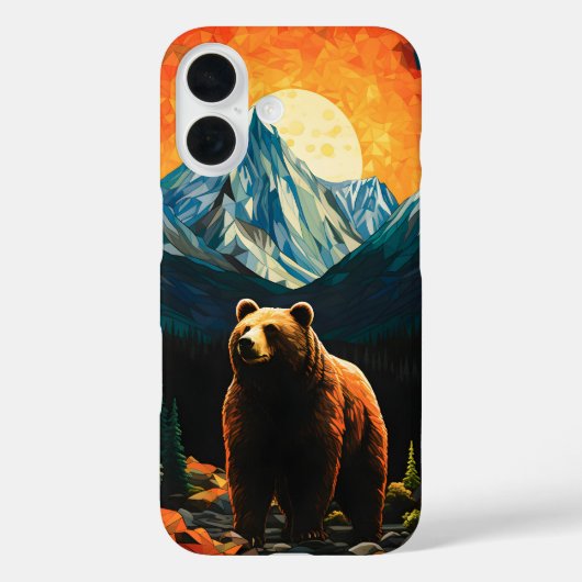 ステンドグラスの野生動物 山の夕焼け 熊 Case-Mate iPhoneケース (裏面)