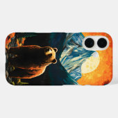 ステンドグラスの野生動物 山の夕焼け 熊 Case-Mate iPhoneケース (裏面 (横))