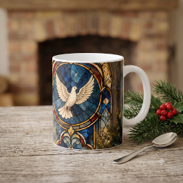 ステンドグラスの鳩のクリスマスウインドウ コーヒーマグカップ