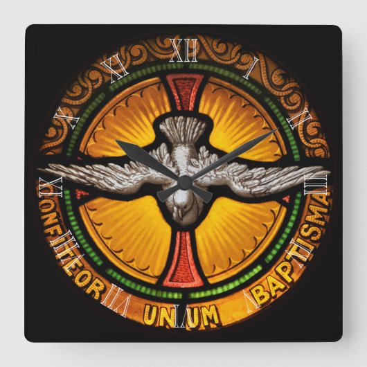 ステンドグラスの鳩 スクエア壁時計 (正面)