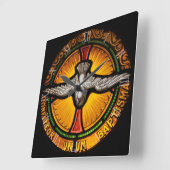 ステンドグラスの鳩 スクエア壁時計 (傾斜)