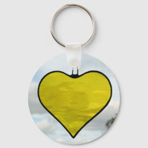 ステンドグラスの黄色愛ハートKeychain キーホルダー