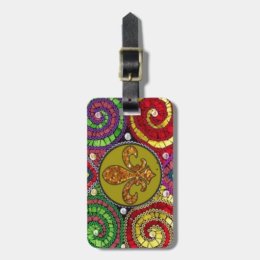 ステンドグラスの（紋章の）フラ・ダ・リの抽象芸術 ラゲッジタグ (正面縦)