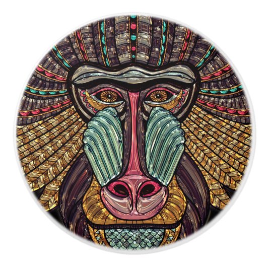 ステンドグラスはアフリカの動物の芸術を見る セラミックノブ (正面)