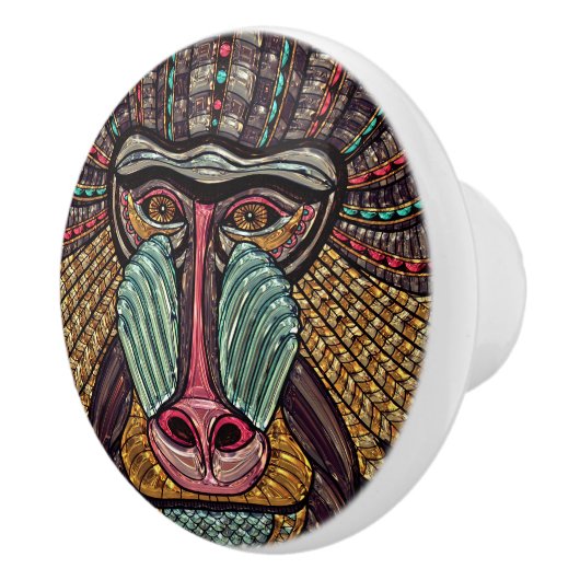 ステンドグラスはアフリカの動物の芸術を見る セラミックノブ (右)