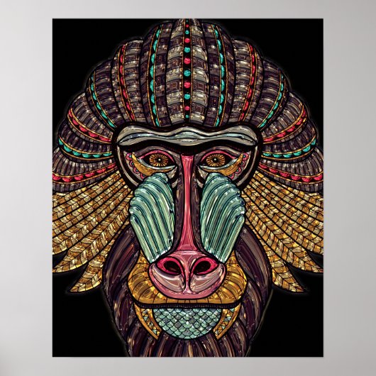 ステンドグラスはアフリカの動物の芸術を見る ポスター (正面)