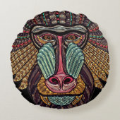 ステンドグラスはアフリカの動物の芸術を見る ラウンドクッション (正面)