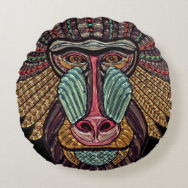 ステンドグラスはアフリカの動物の芸術を見る ラウンドクッション