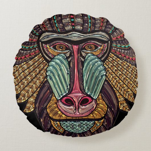 ステンドグラスはアフリカの動物の芸術を見る ラウンドクッション (正面)
