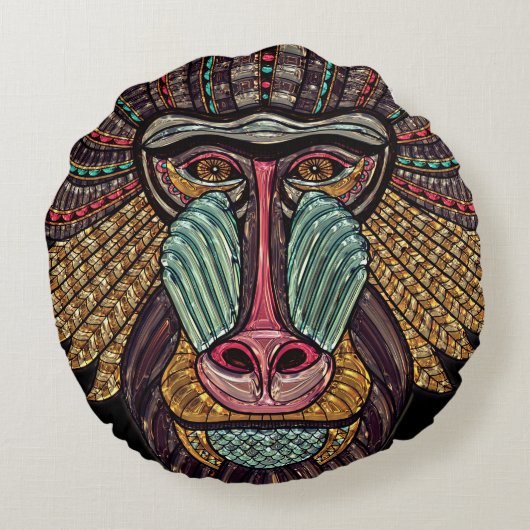 ステンドグラスはアフリカの動物の芸術を見る ラウンドクッション (裏面)