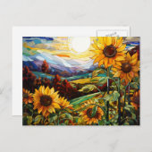 ステンドグラスひまわり山夕日 ポストカード (正面/裏面)