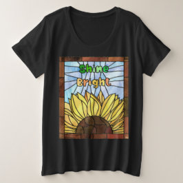 ステンドグラスひまわり明るい プラスサイズTシャツ