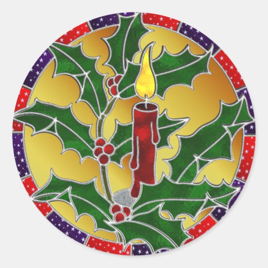 ステンドグラスろうそく及びホリー ラウンドシール (正面)