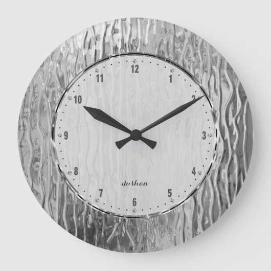 ステンドグラスを溶かす銀製灰色の調子 ラージ壁時計 (正面)