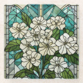 ステンドグラスアジサイイラストレーション ガラスコースター (正面)