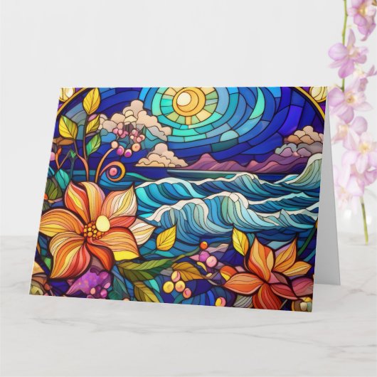 ステンドグラスアート熱帯ビーチ カード (蘭)