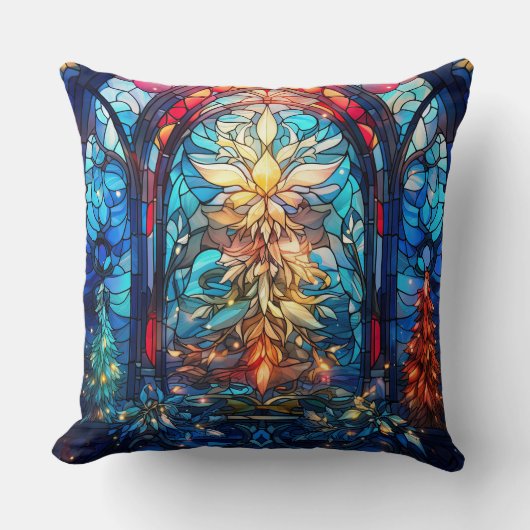ステンドグラスアート装飾用クッション – ホリデーフローラ クッション (正面)