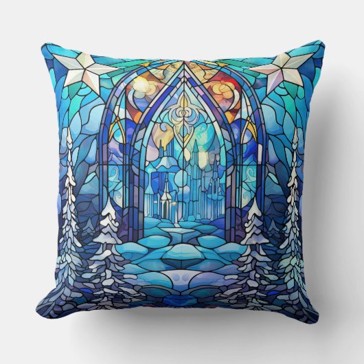 ステンドグラスアート装飾用クッション – ホリデーフローラ クッション (正面)