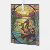 ステンドグラスアート、かわいいガチョウのステンドグラススタイル ガラスオーナメント (正面左)