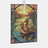 ステンドグラスアート、かわいいガチョウのステンドグラススタイル ガラスオーナメント (正面右)