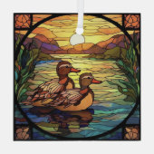 ステンドグラスアート、かわいいガチョウのステンドグラススタイル ガラスオーナメント (裏面)