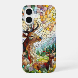 ステンドグラスアート、ステンドグラススタイルの鹿アート iPhone 16ケース