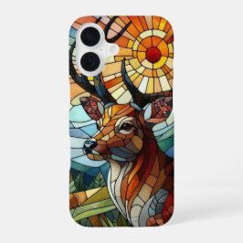 ステンドグラスアート、ステンドグラススタイルの鹿アート iPhone 16ケース