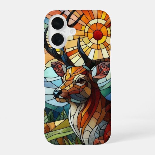 ステンドグラスアート、ステンドグラススタイルの鹿アート iPhone 16ケース (裏面)