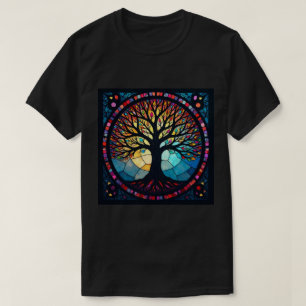ステンドグラスアート、生命の樹ステンドグラス Tシャツ