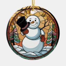ステンドグラスアート 雪だるまのステンドグラス