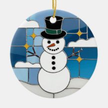 ステンドグラスアート 雪だるまのステンドグラス