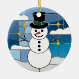 ステンドグラスアート 雪だるまのステンドグラス セラミックオーナメント