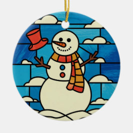 ステンドグラスアート 雪だるまステンドグラス セラミックオーナメント