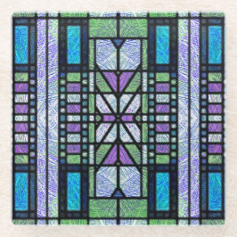 ステンドグラスアールデコの薄紫と青 ガラスコースター