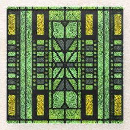 ステンドグラスアールデコ（青と緑） ガラスコースター