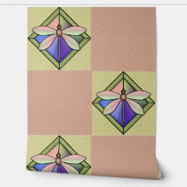 ステンドグラスアールヌーボー蝶オンピンクイエロー 壁紙