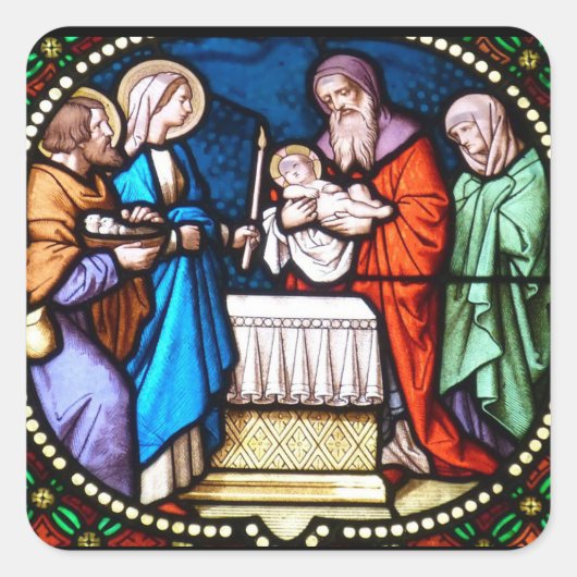 ステンドグラスイエスキリストクリスマスステッカー スクエアシール (正面)