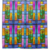 ステンドグラスイエローデイジー シャワーカーテン (正面)