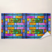 ステンドグラスイエローデイジー ビーチタオル (正面)