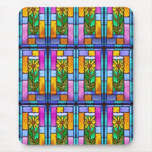 ステンドグラスイエローデイジー マウスパッド (正面)