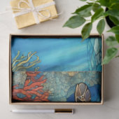 ステンドグラスウミガメ泳ぎ、サンゴ 薄葉紙 (ギフト)