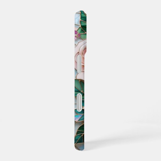 ステンドグラスエレガントアートの赤面ピンクのバラ iPhone 16ケース (右側面)