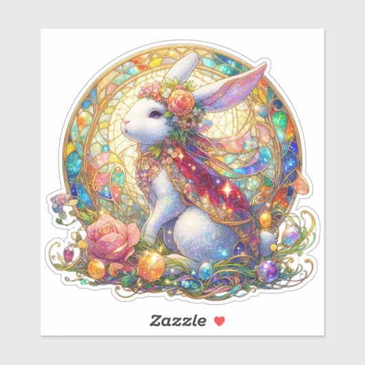 ステンドグラスエレガントアールヌーボーイースターウサギ シール (シート)