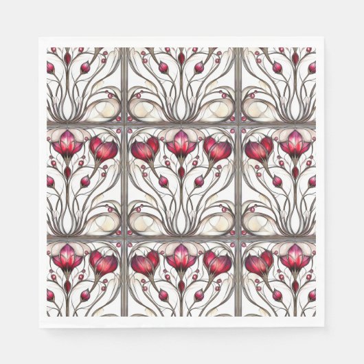 ステンドグラスエレガント赤フローラ スタンダードランチョンナプキン (正面)