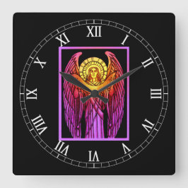 ステンドグラスエンジェルアクリル壁時計 スクエア壁時計
