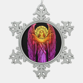 ステンドグラスエンジェルオーナメント スノーフレークピューターオーナメント