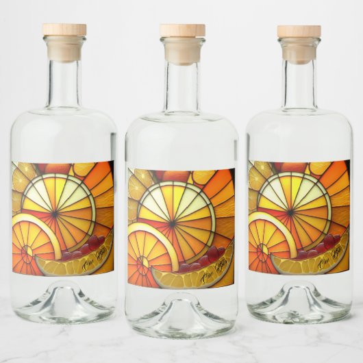 ステンドグラスオレンジのウェッジ リキュールボトルラベル (ボトル)