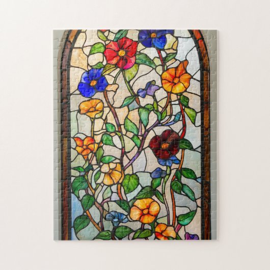 ステンドグラスカラフルの朝顔 ジグソーパズル (縦)