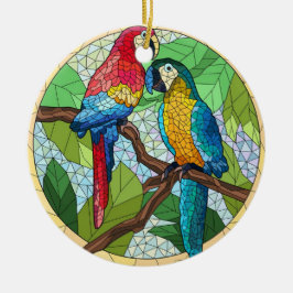 ステンドグラスカラフルアート、オウムのステンドグラス セラミックオーナメント
